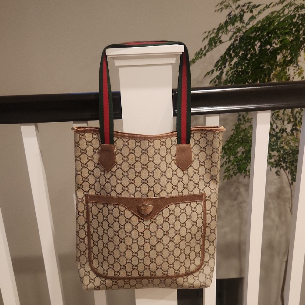 COA Gucci Monogram Tote Beige Brown